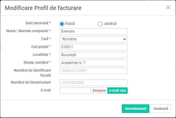 Modificare profil de facturare