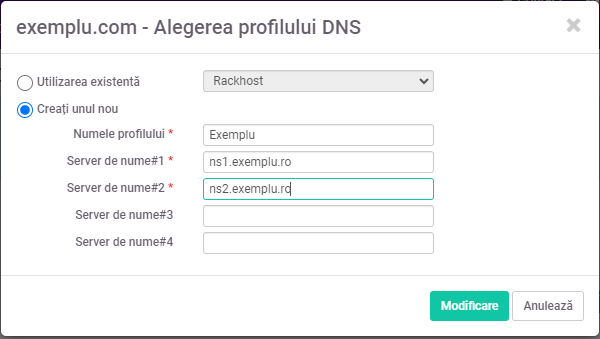 Creare profil DNS